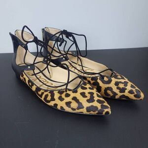 Sam Edelman Rosie Womens 8M Dyed Cow Hair Leopard Print Strappy Flat Shoes